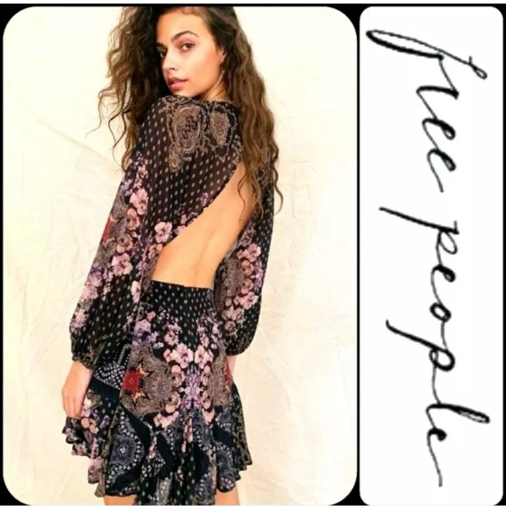 Free People Seven Wonders MiniBoho Floral Open Back Off Shoulder Festival - Picture 2 of 8